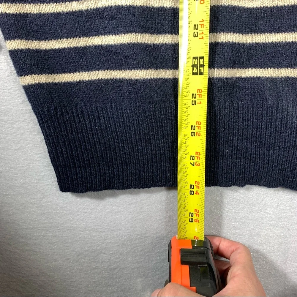 J.Crew Sweater Mens Large Navy Blue Striped Lambs Wool Crew Neck Long Sleeve